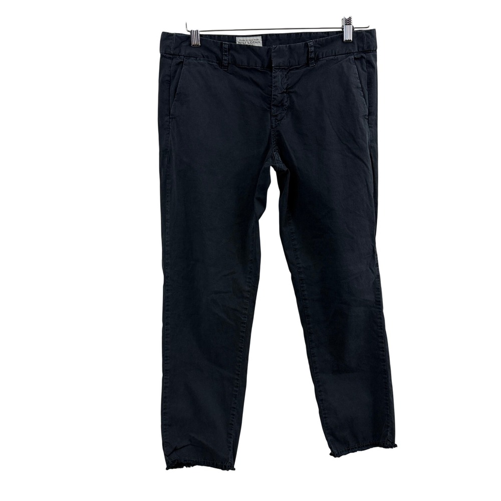 Nili Lotan East Hampton Pant Womens 8 Navy Chino Trousers Raw Hem Cropped Faded